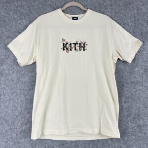Kith Jacobean Logo Vintage Tee Sandrift Mens XS Graphic Print Floral Cotton